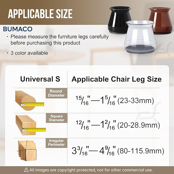BUMACO Chair Leg Floor Protectors Chair Leg Protectors for Hardwood Floors Silicone Pads Covers to Protect Floors Black-40 Pcs Universal S (15/16" to 1-5/16")