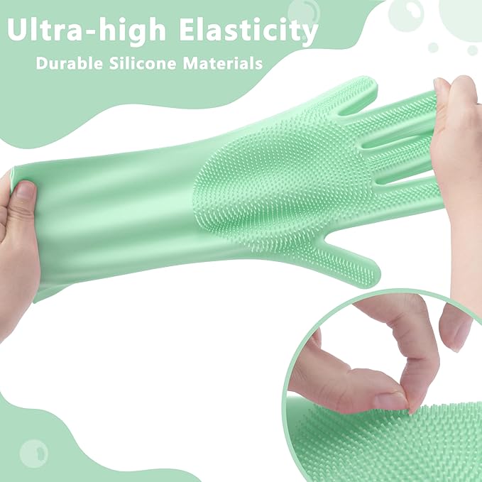 Maiiu Pet Grooming Gloves—Heat Resistant Dog Washing Gloves with High-Density Teeth, Dog Bath Scrubber with Enhanced Five Finger Design, Silicone Gloves for Dogs and Cats Bathing, Massage (Green)
