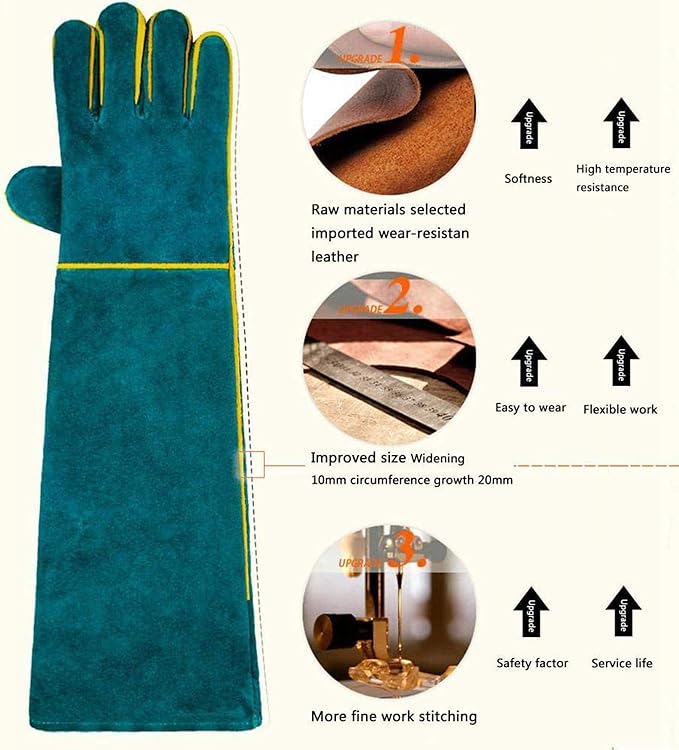 Animal Handling Gloves Bite Proof, 40cm/ 15.7In Scratch Resistant Leather Glove for Grabbing/Grooming/Handling Dog Cat Bird Snake Parrot Lizard Reptile - Protection Pet Gloves