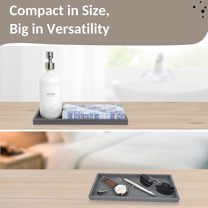 Spacewiser Countertop and Vanity Tray - 2 PC Large 11.7" Silicone Bathroom Trays, Counter Organizer, Dish Soap Sponge Holder Kitchen Sink Tray Organizer, Sink Caddy Toothbrush Key Kitchen Soap Trays