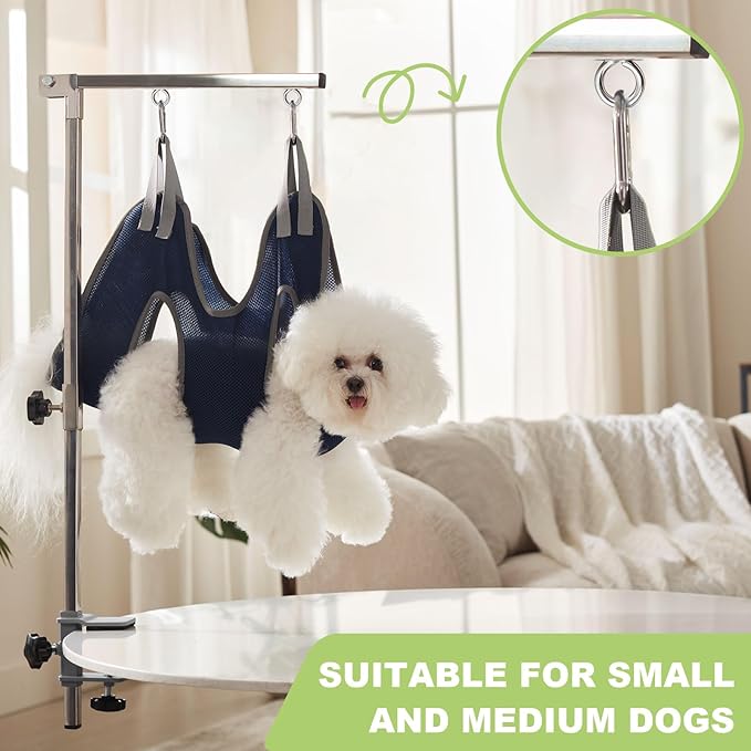 Home Dog Grooming Table Arm with Hammock 35" Height Adjustable Dog Grooming Arm with Clamp No-Sit Haunch Holders Durable Stainless Steel(Grooming Table Not Included)