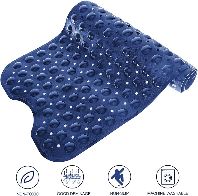 Bath Tub and Shower Mats, Non-Slip 39 x 16 Inch Extra Long Bathtub Mat, Machine Washable BathMat with Drain Holes, Suction Cups for Bathroom (Opaque Navy Blue)