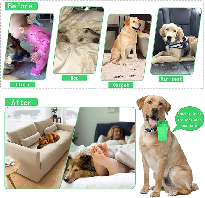 Kabetig Dog Paw Cleaner for Meduim/Small Breed Dogs with 3Pcs Absorbent Towels & Graspable Dog Bath Brush (Green, Medium)