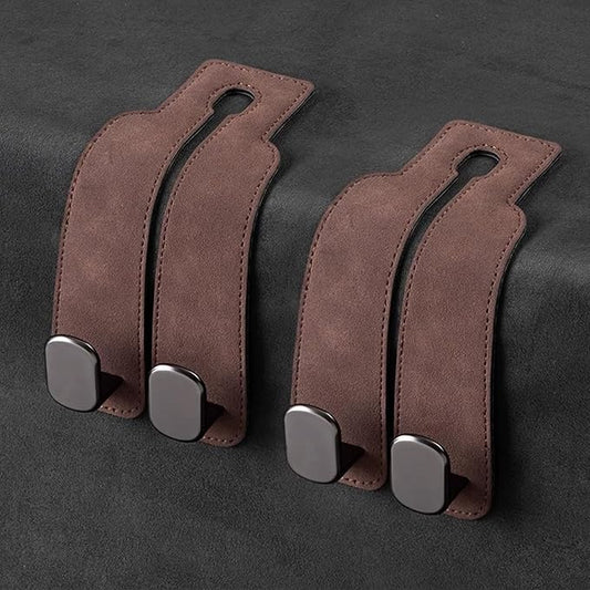 2 Pack Car Seat Back Storage Hook, Headrest Hooks for Car with Metal Hooks, Premium Suede Leather Car Headrest Hooks Universal Car Seat Hooks for Purses, Bags & Groceries(Brown)