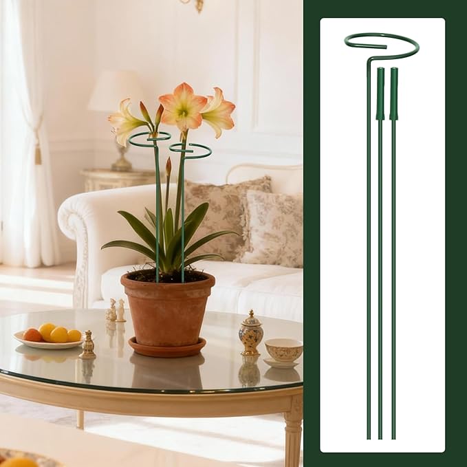 4.5mm Adjustable Length Plant Stake, Assembled (12 or 24 or 36 inch) Outdoor and Indoor Plant Support Poles for Flowers Marigolds Tomatoes Lilies Peonies Roses Daffodils Flower Clips (4Set,12Pcs)
