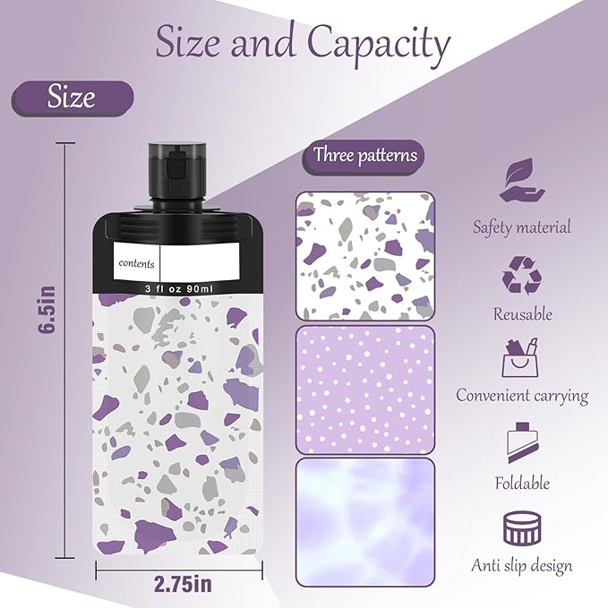 18 Pack Travel pouches for toiletries liquid,TSA Approved Travel Squeeze Pouches,liquid pouches for travel, squeeze pouches refillable,Leakproof Travel Containers for Toiletries (Purple)