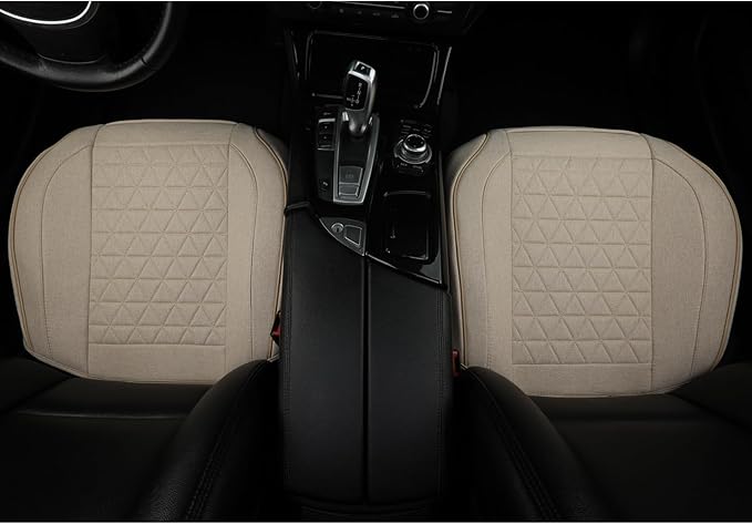 West Llama Linen Front Car Seat Cover Protector Anti-Slip Bottom Seat Cover Fits 95% of Vehicles,Wrapping Around The Bottom,Triangular Pattern(Beige-2Pcs)