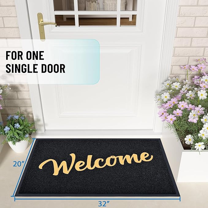 T.HENV Welcome Mat Outdoor Indoor, 32x20, Black-Gold, Non Slip, Waterproof, Quick Dry