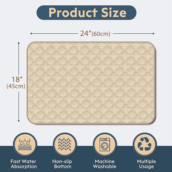 Washable Pee Pads for Dogs - 4 Pack Reusable Pee Pads，Waterproof Puppy Pads，Pet Training Pads，Super Absorbent with Dog Paw Shape Non-Slip Backing (Cream, 18" X 24" - 4 Pack)