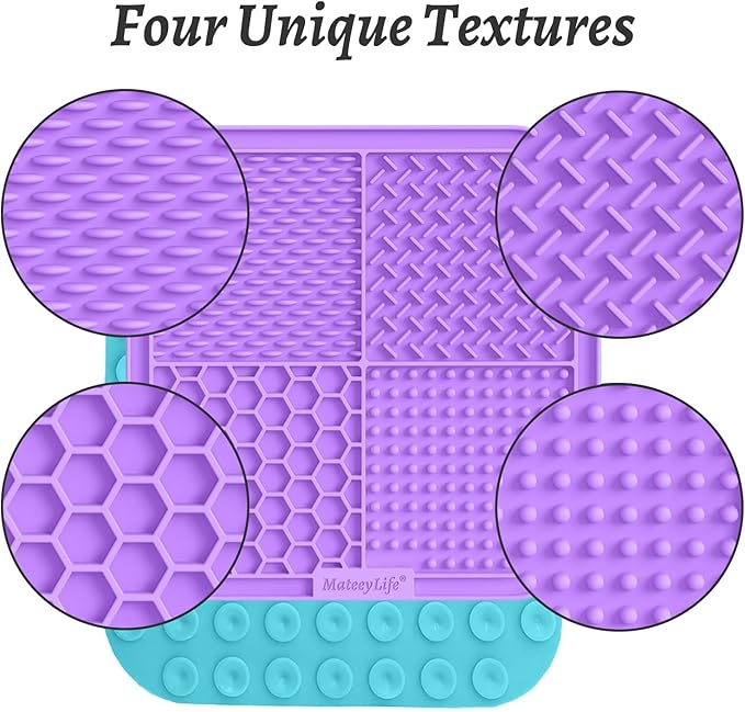 MateeyLife 2PCS Large Lick Mat for Dogs and Cats, Licking Mats for Dog Anxiety Relief, Cat Peanut Butter Lick Pad for Boredom Reducer, Dog Treat Mat Perfect for Bathing Grooming Purple&Light Blue