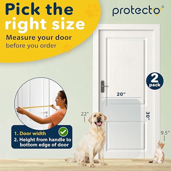 PROTECTO 2-Pack Heavy Duty Door Protector from Dog Scratching, 30 x 20” Clear Door Scratch Protector, Easy to Install on Window, Wall, Screen & Sliding Doors | Cat Scratch Guard for Indoors Outdoors