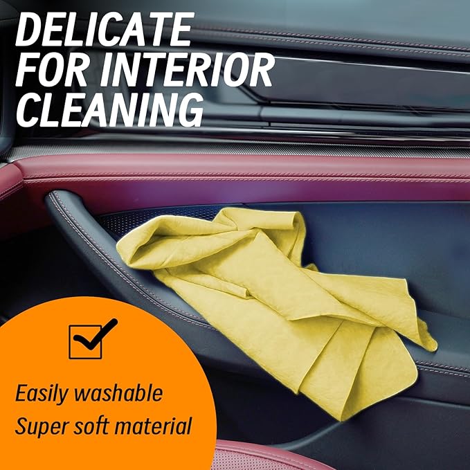 Tubsalah Premium Shammy Cloth for Car Drying - 2 Pack (26”x17”) - Super Absorbent Synthetic Chamois Bathroom,Pets, Dust Remove,- Reusable Non-Scratch Vehicle Dry Towel (Yellow)