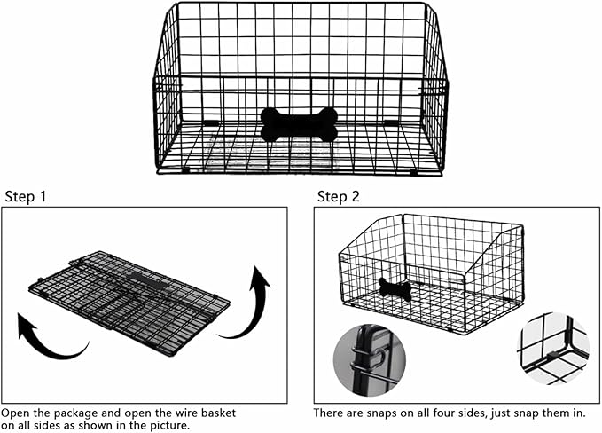 Geyecete Toy box for dogs large Dog Toy organizer Pet wire folding basket DOY TOY container dog toy box-Chew-Proof Dog Food Toy Storage-Black