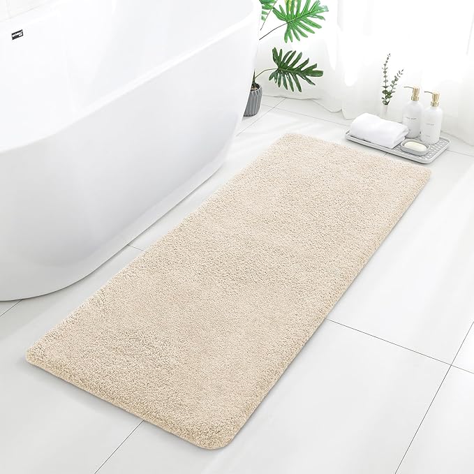 Beige Bathroom Rugs Runner 24"x60" - Long Large Bath Mat, Soft Non Slip Absorbent Microfiber Bathroom Rug, Washable Plush Floor Mat - Perfect for Bedside, Kitchen or Vanity Area