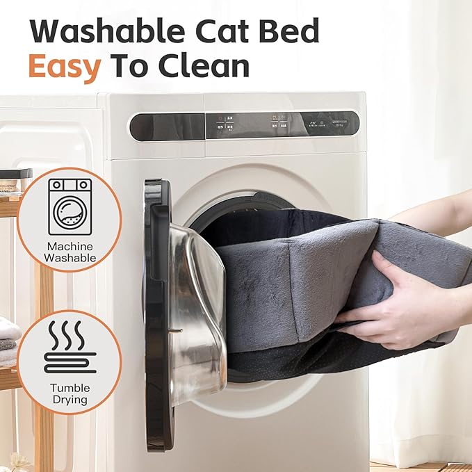 PJYuCien Cat Bed Kitten Bed, Washable Round Cat Beds for Indoor Cats, Super Soft Faux Rabbit Fur Small Bed for Puppy and Kitten, Fluffy Inner Mat Filling Memory Foam with Anti-Slip Bottom (Gray)