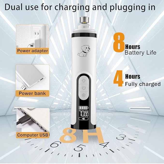 New Upgraded Silent Dog Nail Grinder, Cordless Grooming Pro Nail Grinder with 3 Adjustable Speeds &Dual Led Light, Painless Paws Grooming for Small Medium Large Dogs & Cats (M5)