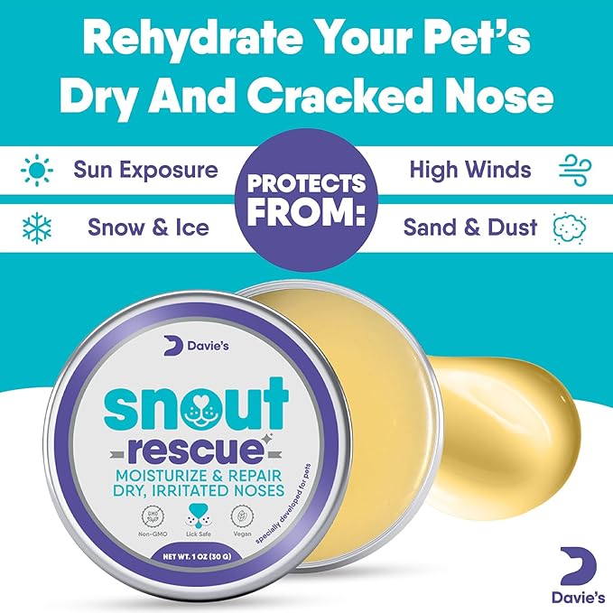 Davie's Snout Rescue - Dog Nose Balm for Dry Nose, All-Natural Dog Paw Balm Pad, Paw Balm Dogs Lick Safe, Snout Soother for Dogs and Cats, Paw Soother for Dogs, Made in USA - 1oz