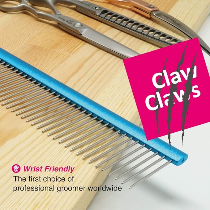 Claw Claws Greyhound Comb with Oval Handle for Dogs and Cats, Removing and Shedding Matted, Tangled Hair, Metal Comb with Stainless Steel Pins, Detangling Grooming Tool, Pet Comb (20% Fine Spacing)…