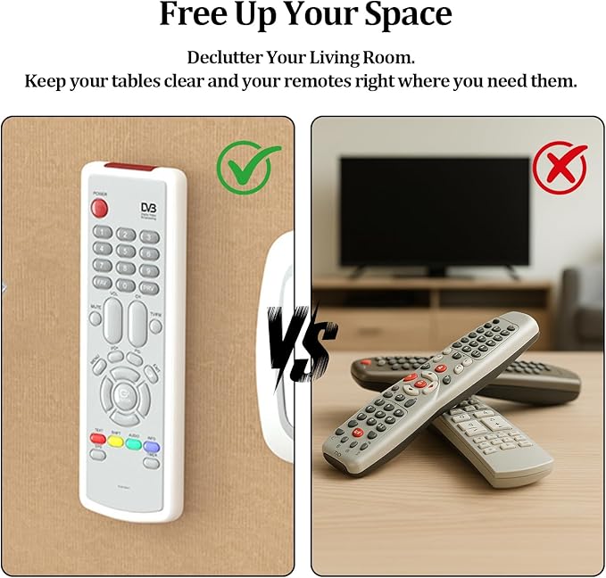 Magnetic Remote Control Holder Wall-Mounted Remote Holder Adhesive Strips Easy Installation for TV, Fan, and AC Remotes to Organize Home & Office (4 Pack)