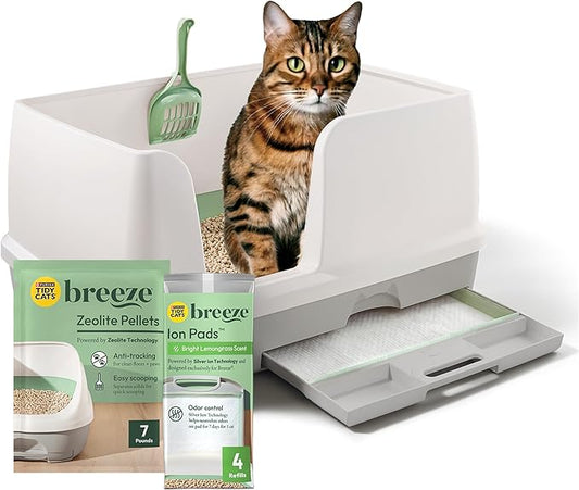 Purina Tidy Cats Litter System, Non-Clumping, Breeze XL All-in-One Odor Control & Easy Clean Multi Cat Box - 18 lb. Box