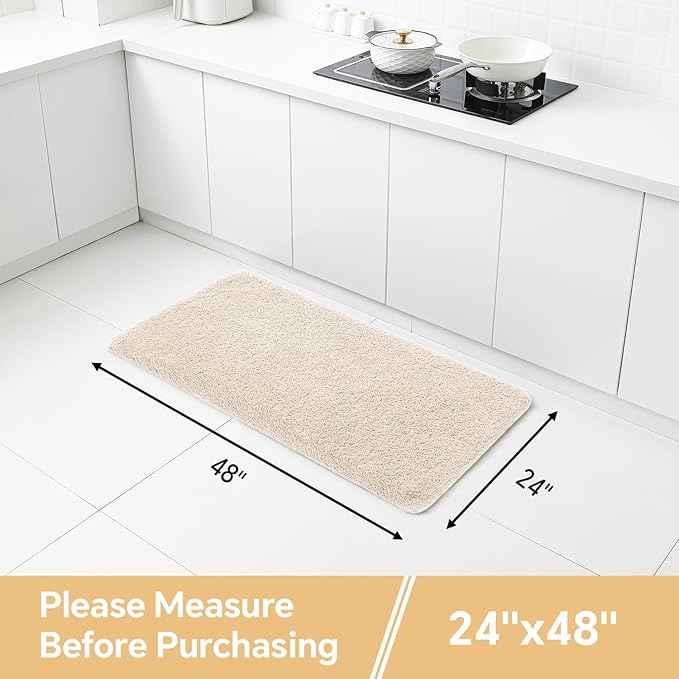 Beige Bathroom Rugs 24"x48" – Long Plush Non-Slip Bath Mat, Absorbent & Washable Microfiber Runner Rug – Perfect for Tub, Sink, or Washroom