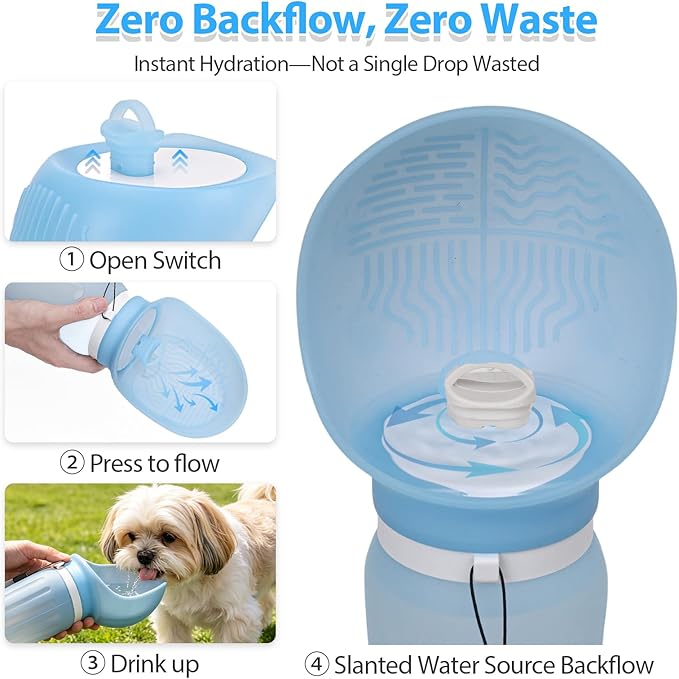 Portable Dog Water Bottle, Leak Proof Collapsible Water Bottles Lightweight Dog Water Bottle Suitable for Pets Outdoor Walking, Hiking, Travel, Camping (Light Blue, 20.9, Ounces)