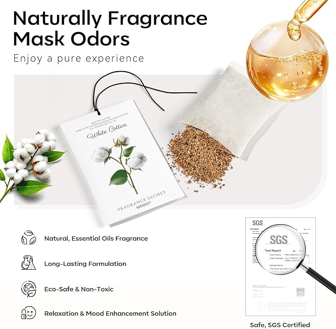 MYARO 12 Packs Scent Sachets for Closet Clothes Storage - White Cotton Fragrance Long Lasting Home Air Freshener Odor Deodorizer