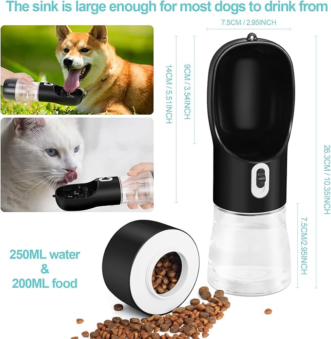 Misthis Outdoor Dog Water Bottle Portable - Leak Proof Bottles Dispenser for Dogs On The Go with Food Container Multifunctional Travel Outdoor（Black）
