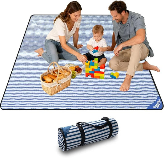 Large Waterproof Picnic Blanket 80"x80" – Extra Large Outdoor Mat for Beach, Park, Grass, Lawn, Camping, Sandproof & Portable, Foldable Rug, Wedding Registry Gift for Family & Travel