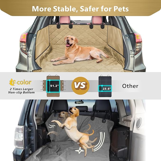 F-color SUV Cargo Liner for Dogs - Waterproof Pet Cargo Liner with Side Flaps, Comfort Dog Cargo Cover with Bumper Flap, Scratchproof Non-Slip Large for Full-Size SUVs Vans, 55 x 93 Inch, Khaki