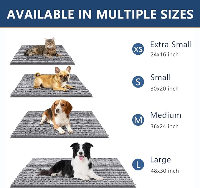 Smiry Dog Door Mat for Muddy Paws 59x20, Extra Soft Absorbent Chenille Doormat, Trap Moisture and Dirt, Non-Slip Machine Washable Front Door Mat for Indoor Entrance Inside Floor, Grey