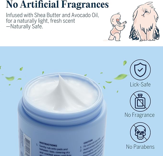 Flydog Lick-Safe Dog Paw & Nose Balm - All-Natural Wax Beans Fragrance-Free Dog Paw Cream with Avocado Oil, Not Greasy Pet Moisturizer & Soother for Dry, Cracked Snout & Pads(50ml)