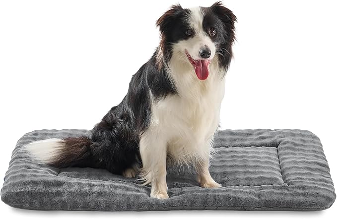 Dog Bed Mat Crate Pad for Large Dogs, Washable Soft Pet Sleeping Mat Kennel Pad with 3D Bubble Pattern, Grey, 36"x 23"