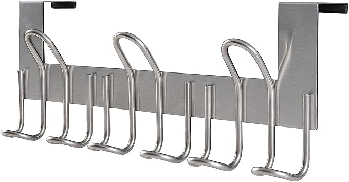 SKOLOO Over The Door Hooks - for Doors up to 1-3/4'' Thickness, Pack of 2, Metal Door Hanger with 9 Hooks, Over The Door Hanger for Coats, Hats, Towels, Silver