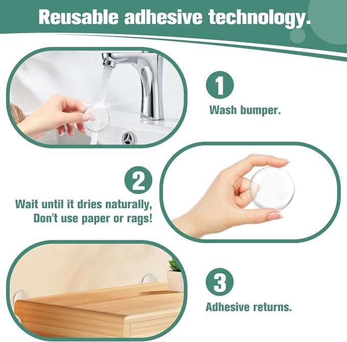 Strongest Door Knob Wall Shield, 2“ Clear Self Adhesive Round Soft Rubber Door Stopper Wall Protector, 6 PCS Reusable Solution for Stopping Wall Damage & Noise from Doors, Refrigerators