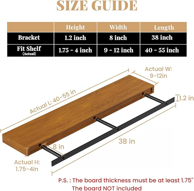 Floating Shelf Bracket Heavy Duty Shelving Brackets,Decorative Floating Shelf Hardware Black,Hidden Metal Shelf Support Bracket Heavy Duty Floating Mantel Bracket (38X8X1.2-Metal Jig)