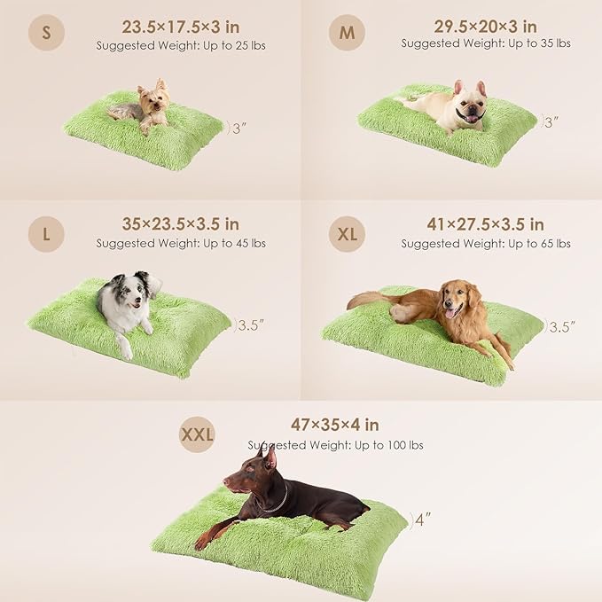 EHEYCIGA Fluffy Dog Crate Bed for Extra Large Dogs, Plush Faux Fur Crate Pad, Calming Anti Anxiety XL Dog Bed, Washable Soft Warm Mat with Non-Slip Bottom, Green