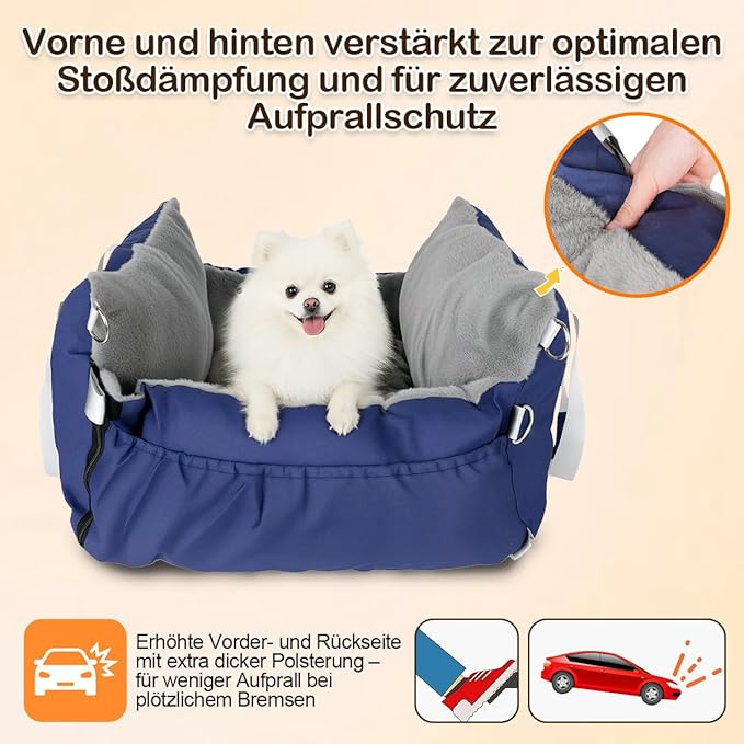 Dog Car Seat for Small Dogs with Extension Zone, Portable Washable Travel Bed for Pets up to 30 lbs, Booster Seat for Front Seat & Camping, Includes Harness Clip – Blue