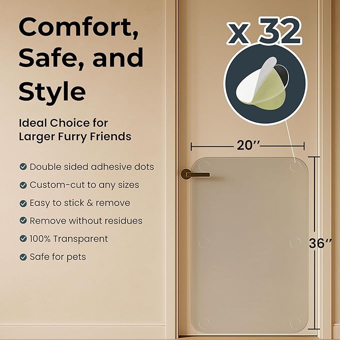 36 x 20 Door Scratch Protector Dog & Cat Scratch Guard, Heavy Duty Clear Anti-Scratching Protection on Wall Window Glass Screen & Sliding Doors Furniture Indoor/Outdoor