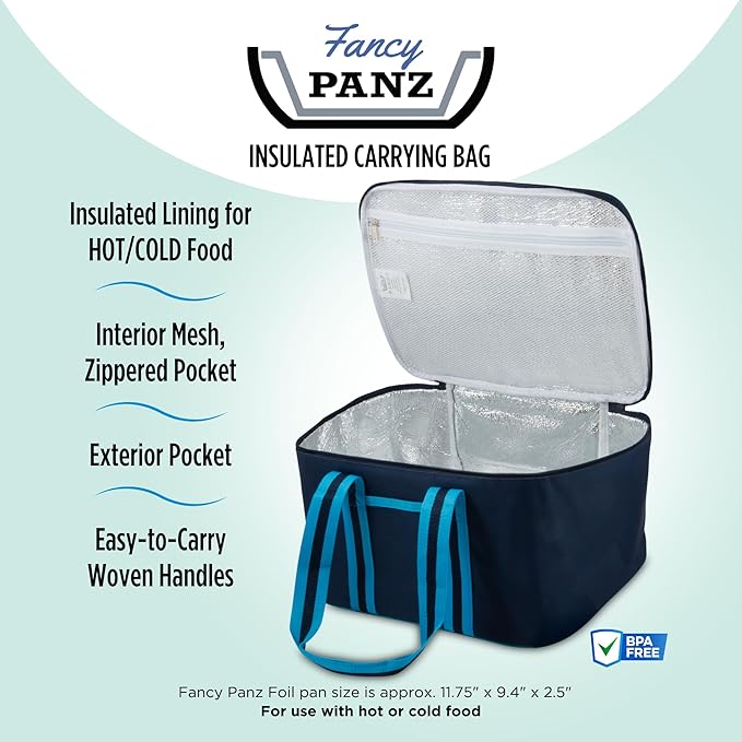 Fancy Panz - Navy Blue Insulated Casserole Carrier Bag - Insulated Thermal Bags for Hot & Cold Food Holds 2 Standard Size Fancy Panz - 2 Pockets - Food Container - Hosting Essentials