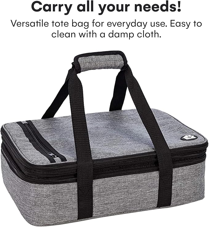 VP Home Large Casserole Carrier - Double Compartment Insulated Bag for Hot or Cold Food - Cupcake Carrier - Insulated Tote Bag with Lid for Travel Parties or Food Transport Containers - Heather Gray