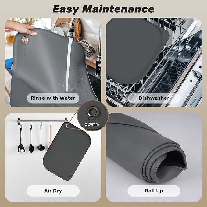 Dog & Cat Mat for Food and Water - Nityers Dog Food Mat for Floors Waterproof with Pocket, High Raised Edges, Thicker BPA Free Silicone, Pet Feeding mat for Bowl, Automatic pet Feeder, Water Fountain