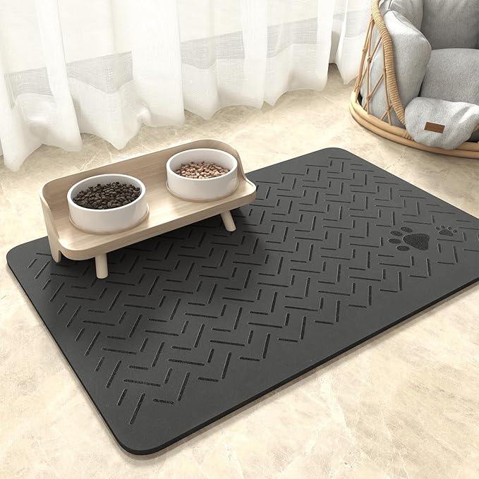 MontVoo-Absorbent Pet Feeding Mat-No Stains Quick Dry Dog Mat for Food and Water Bowl-Rubber Backing Dispenser Mat Accessories Supplies-Dog Bowl Messy Drinkers,(Dark Grey,17"x28")