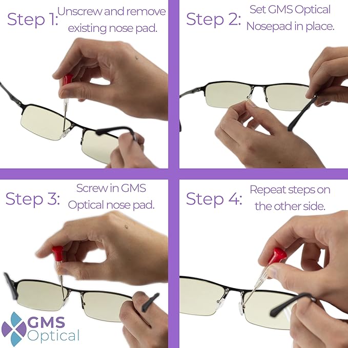 GMS Optical Comfort Line - 7mm Regular Wide/11mm Small Length - Air Bag Screw-in Soft Silicone Nose Pads for Glasses, Sunglasses, Glasses Repair Kit with Screws, Keep Glasses from Sliding (5 Pair)