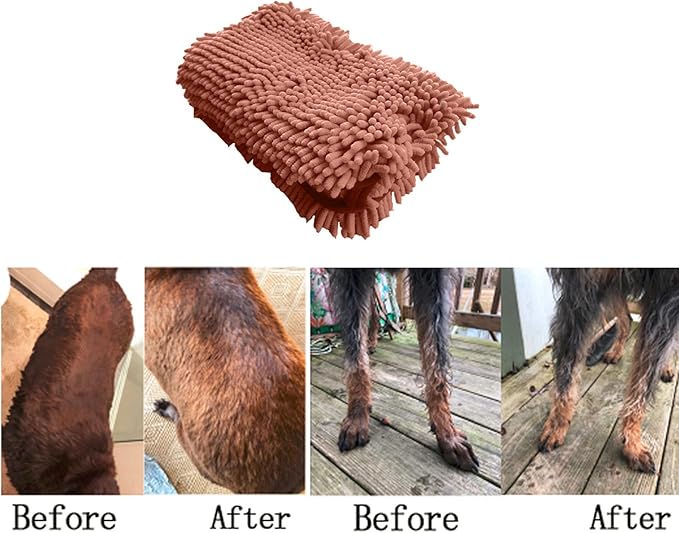 Furfox Absorbent Dog Towel, Microfiber Quick Drying Towel Machine Washable with Hand Pockets for Medium Large Dog 35 x 15'' (Brown)