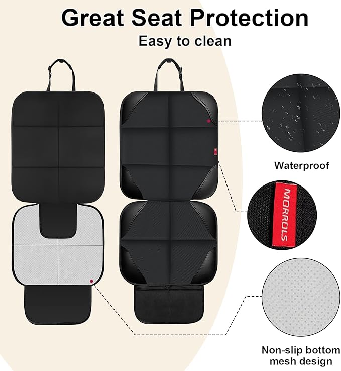 MORROLS Car Seat Protector for Child,2 Pack Car Seat Cushion,Waterproof Fabric Car Seat Covers for Non-Slip Backing Mesh Pockets for Baby,Pet,SUV, Sedan and Trunk(Black)