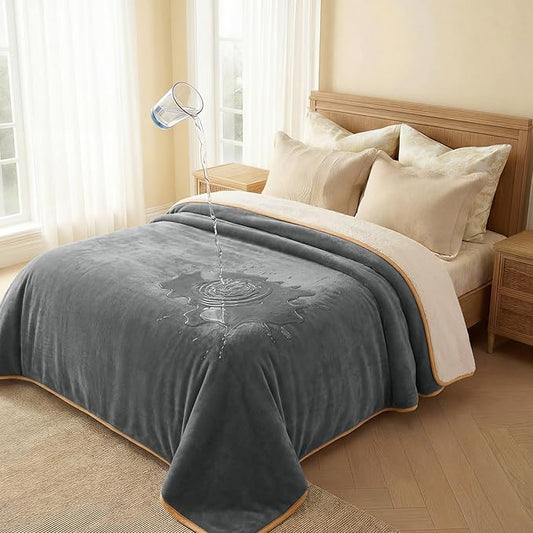 Luciphia Waterproof Blanket for Dog Washable Reversible Sherpa Fleece Throw Blanket for Bed Couch Soft Liquid Pee Proof Furniture Cover Protector for Small Medium Large Pet Cat Grey 85" x 57"