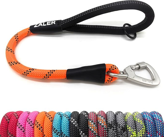 ZALER Short Dog Leash, 26 Inches Rope Traffic Leashes for Dogs, Reflective Dog Lead with O-Ring, Heavy Duty Pet Leash for Large and Medium Dogs (26'' Orange)