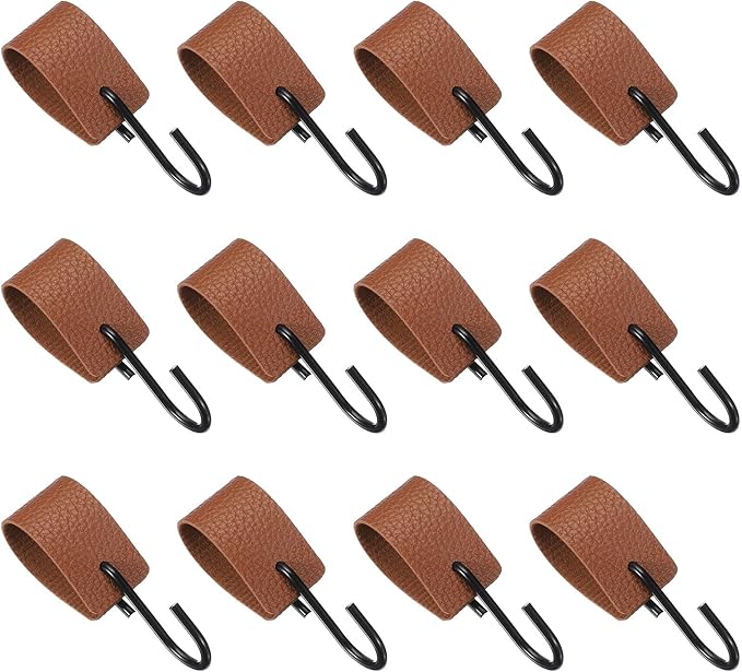 uxcell 12 Pcs PU Leather S Hooks, Multifunctional S Shaped Hooks for Hanging Coat Towel Camping Kitchen Bathroom Handle, Brown