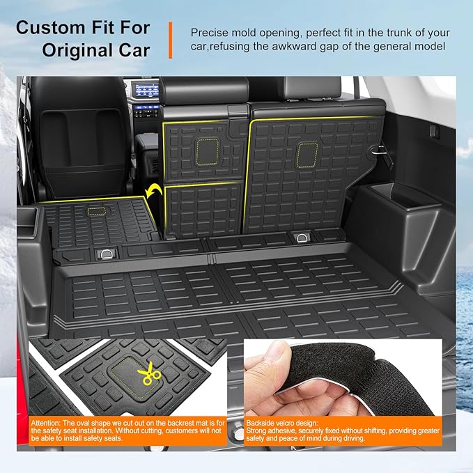 powoq Cargo Mat Compatible with 2010-2024 Toyota 4Runner Back Seat Protector Replacement for 2010-2024 Toyota 4Runner 5 Seater Accessories (Fit W/O Sliding Tray, Rear Backrest Mats+Rear Trunk Mat)